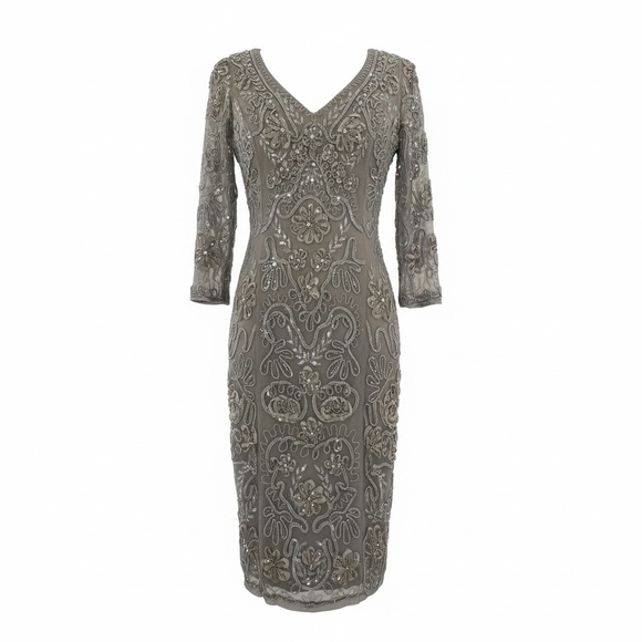 Sue Wong Dresses & Skirts - Sue Wong Nocturne Beaded Cocktail Dress 3/4 Sleeve V-Neck Sheath Size 2